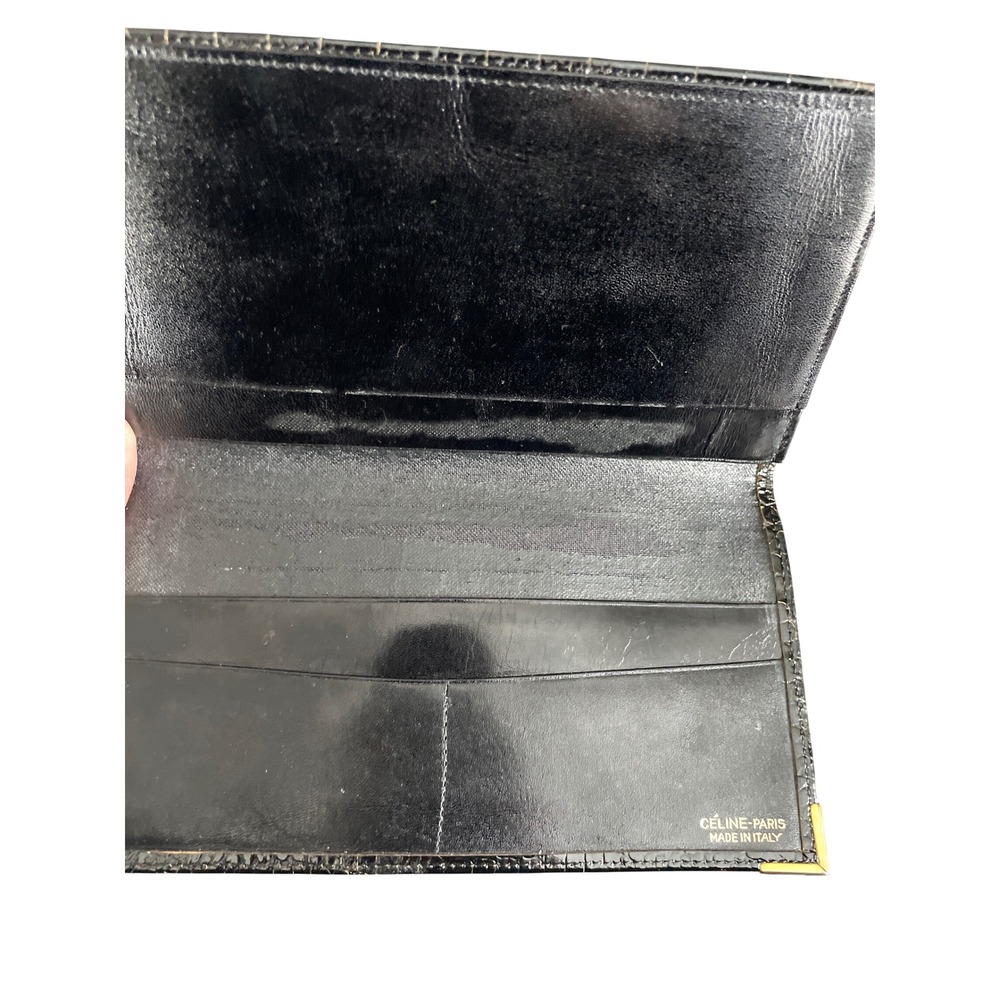 Vintage CELINE Paris Croc Embossed Leather Long Wallet Travel Case AS IS - Picture 6 of 6